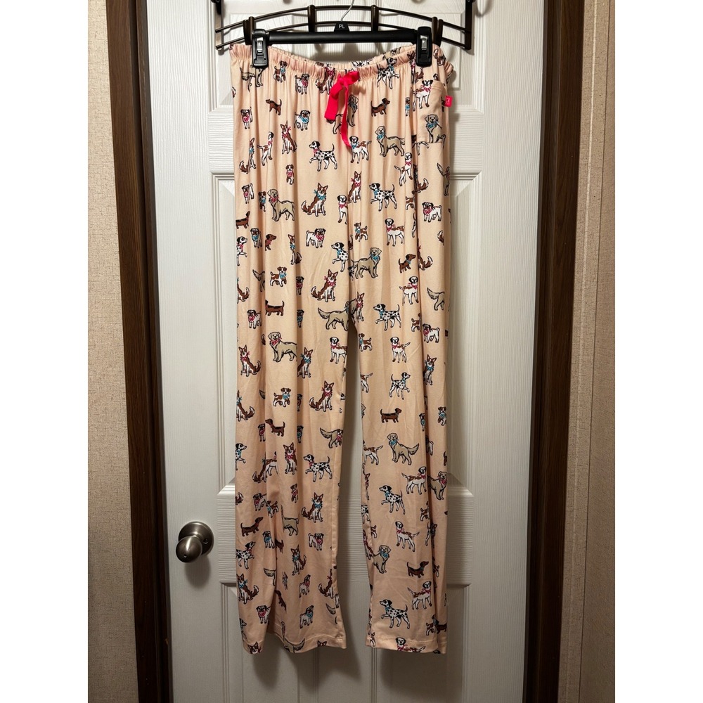 Capelton Road Womens Dog Print Pajama Pants Peach Pink L/XL Sleepwear Lounge